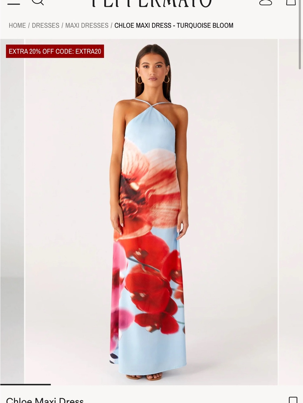 Peppermayo Maxi Dress - Turquoise with Red and Pink Floral